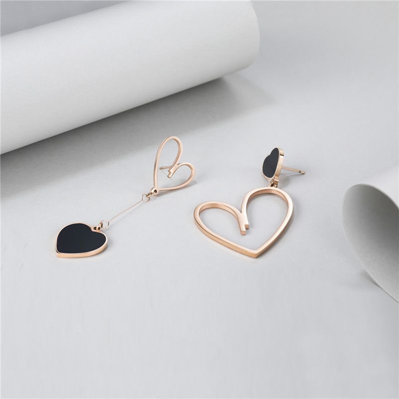 Rose Gold Hypoallergenic Stainless Steel Dangle Drop Earrings Dangling, Cute Asymmetrical Earrings, Gift Valentine's Day (2pcs) — image 3