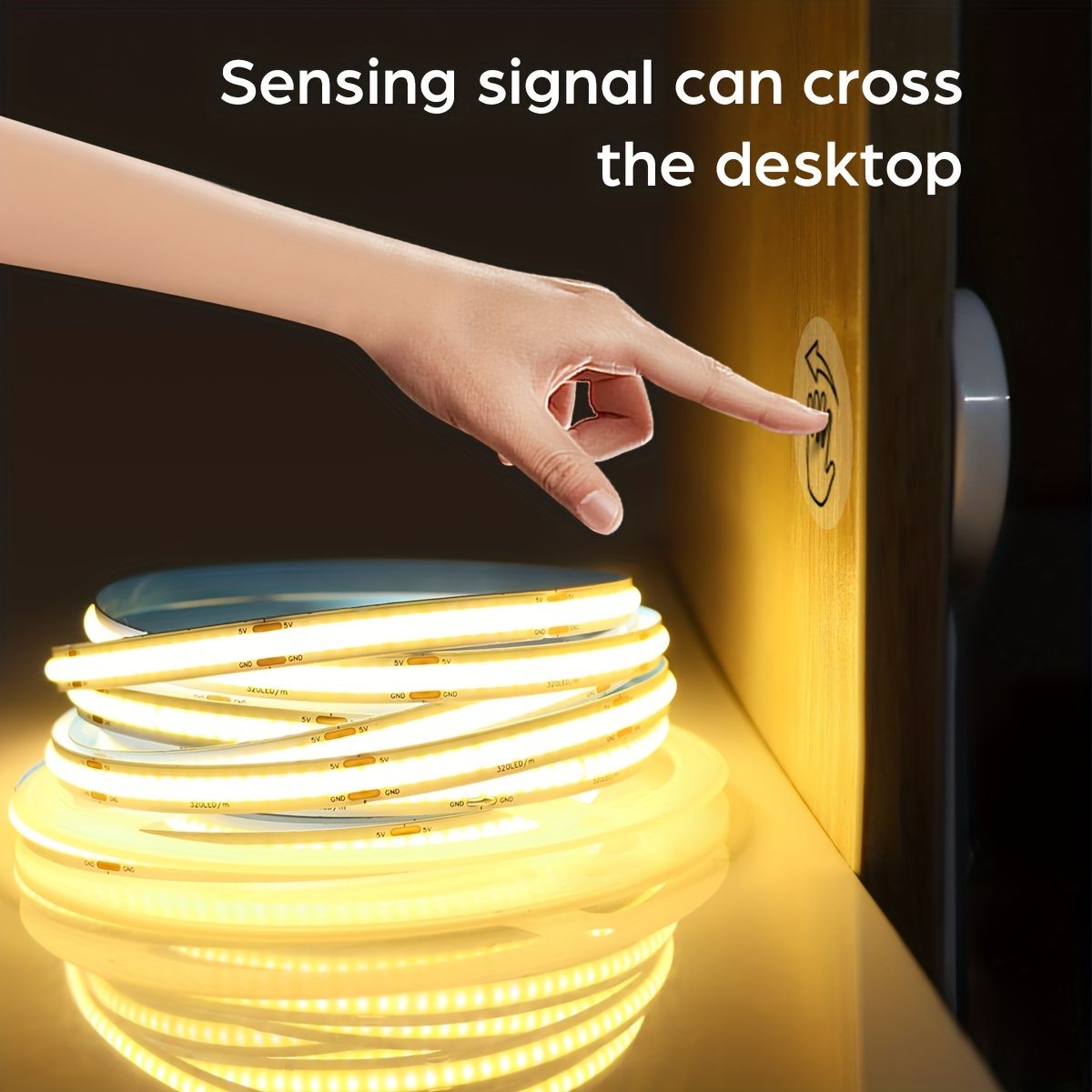 5V COB LED Strip Light with Hand-Sweep Motion Sensor And Touch Dimming Switch, Ideal for Bedroom And Kitchen Illumination 2 Meters Natural White — image 2