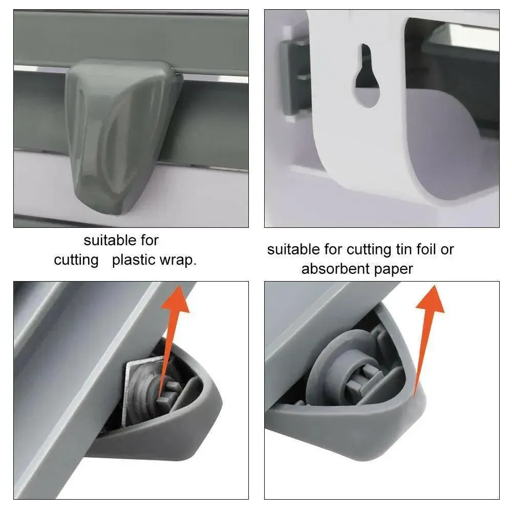 4In1 Wall Mount Kitchen Holder Foil Towel Roll Cling Wrap Rack Dispenser Cutter - Khaki โ image 5