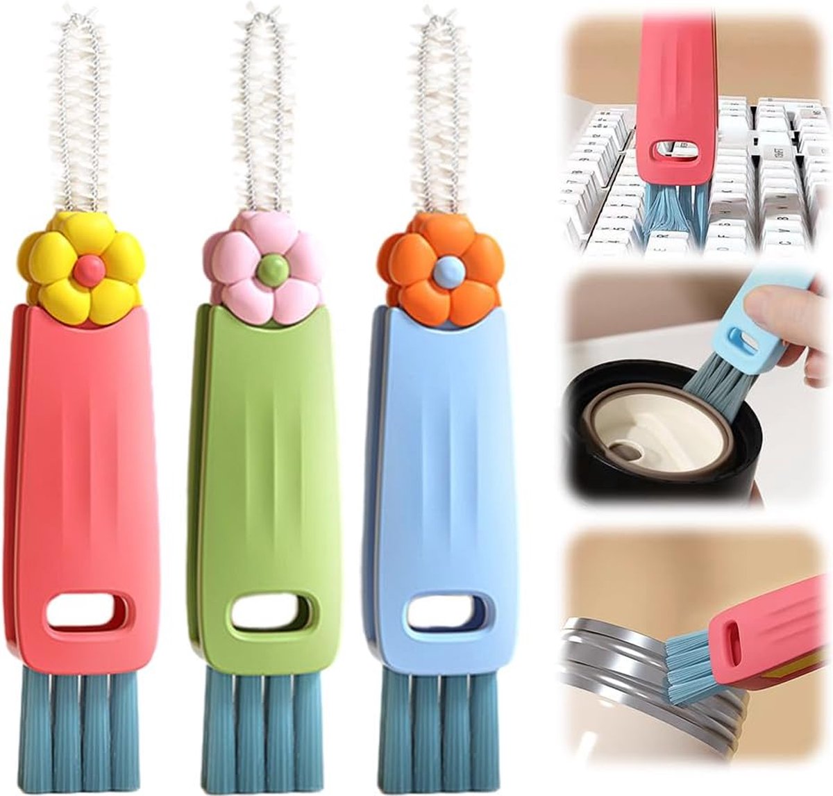 Gap Cleaner - 3 In 1 Cup Lid Cleaning Brush - 3 Pieces - Crevice Brush - Scrubbing Brush - Cleaning Tools - Cleaning Brush For Door Window Rails - For Bottle