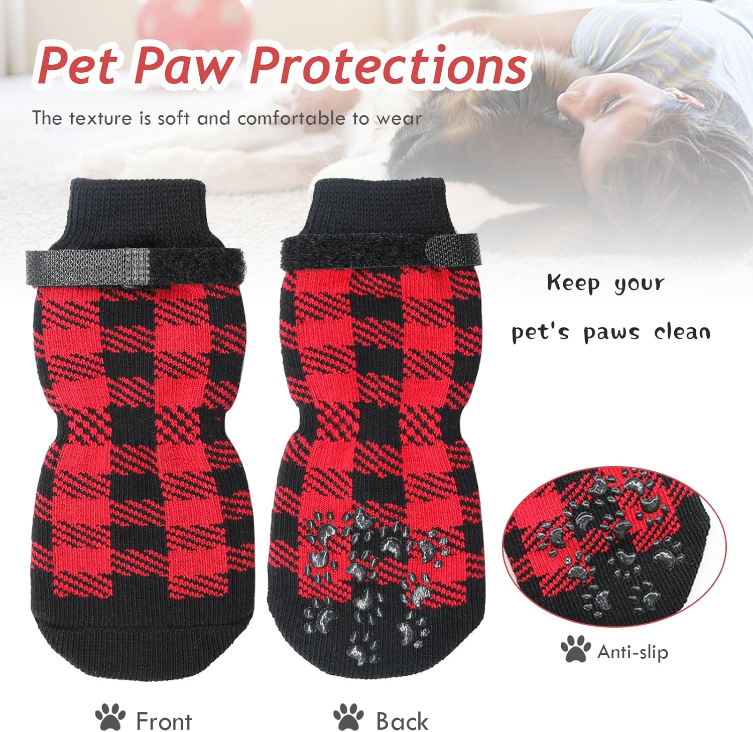 Dog Socks Size M Anti-Slip Pet Paw Protectors Red for Dogs โ image 4