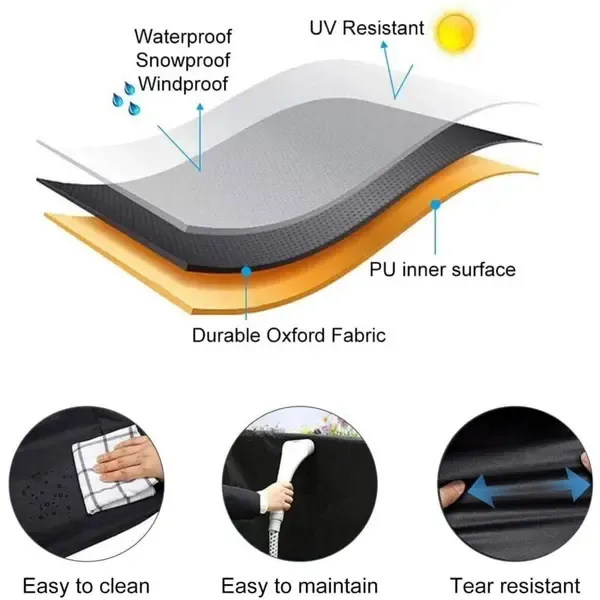 Waterproof 210D Oxford Grill Cover with PVC Coating, UV and Wind Resistant Protection for Outdoor BBQ Grills, Black, 190 × 71 × 117 cm — image 3