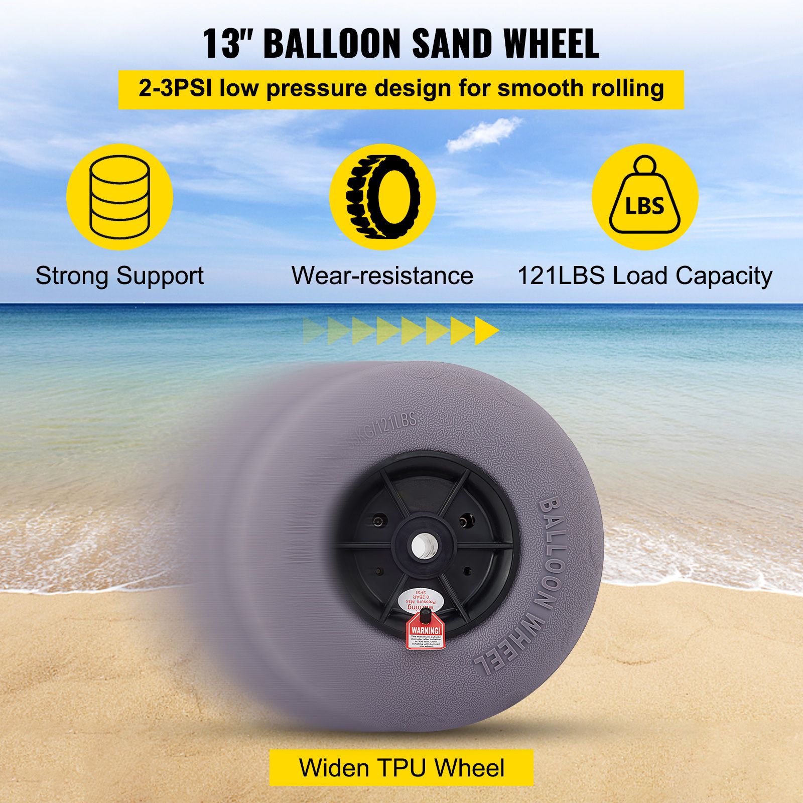 Balloon Beach Wheels Replacement Beach Tires 13" TPU 121 LBS Load Capacity — image 4