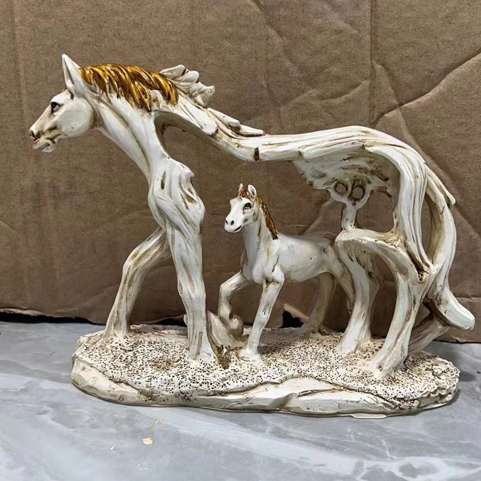 White Horse and Foal Figurine: Artistic Resin Sculpture for Home, Office & Bookshelf Decor – Symbol of Strength and Success — image 3