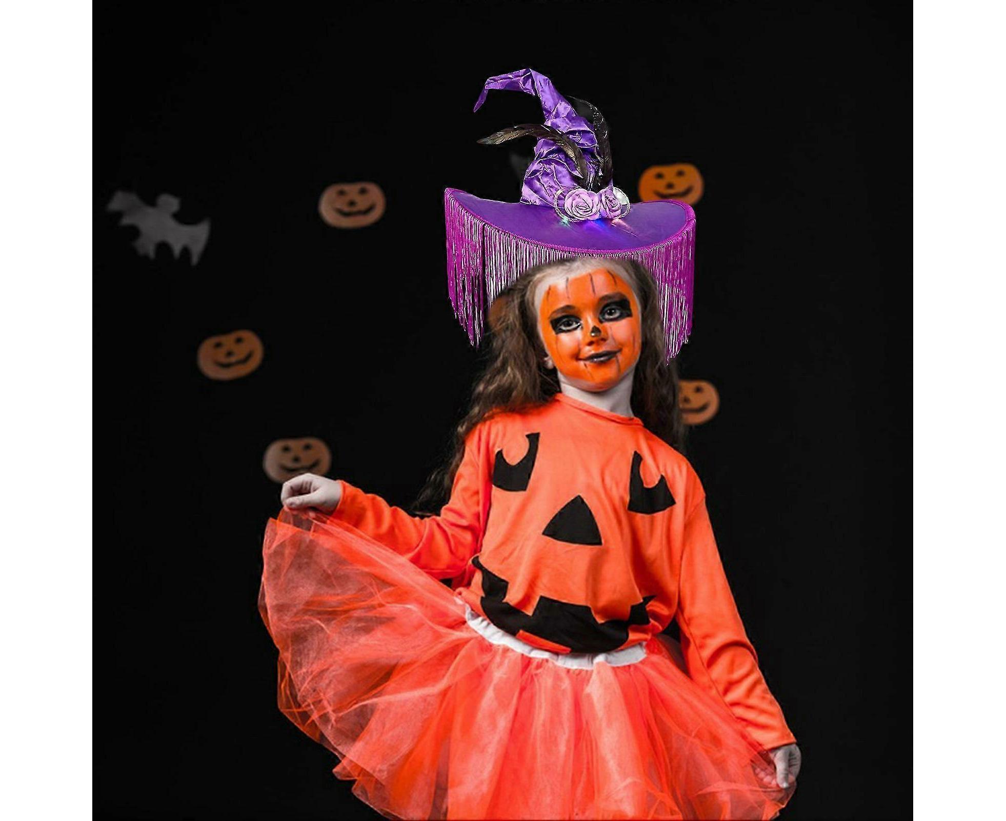 Halloween Witch Hat Wide Brim Tassel Wizard Hat With Artificial Rose Women Halloween Costume Accessory-Purple — image 4