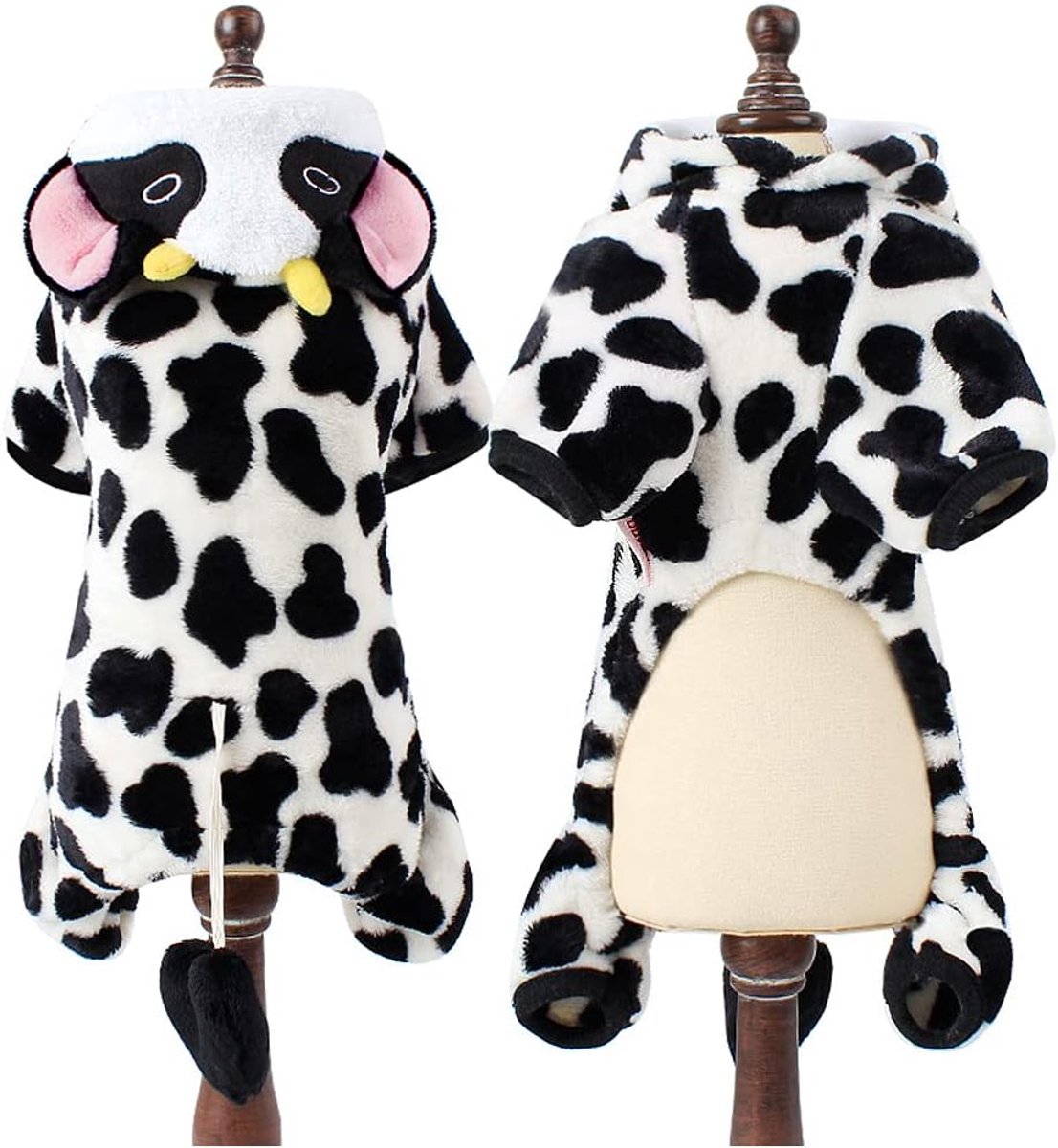 Dog Coat - Dog Clothes - Christmas Dinosaur Dog Costume - Cowboy Style Rider Sweatshirt - Warm Winter Raincoat - Perfect for Christmas - White Cow Size M — image 2