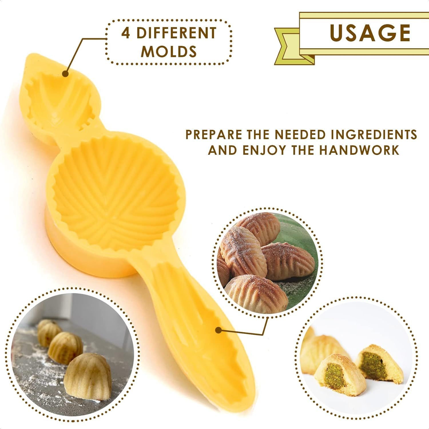 Plastic Mould Press Stamp Mooncake, Middle Eastern Cake Mold for Dates, Nuts, & Chocolate Stuffed Cookie Kitchen Tool — image 2