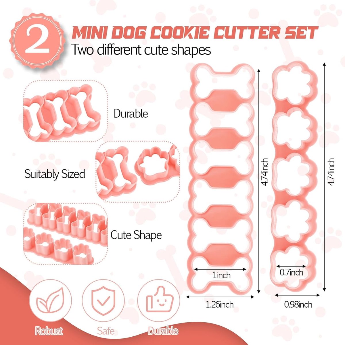 Set of Two Mini Cookie Cutters - 2.5cm Dog Bone Cookie Cutter, Dog Paw Cookie Cutter, Homemade Dog Biscuits, Snacks, Cakes & Cookies (Morandi Pink) — image 5