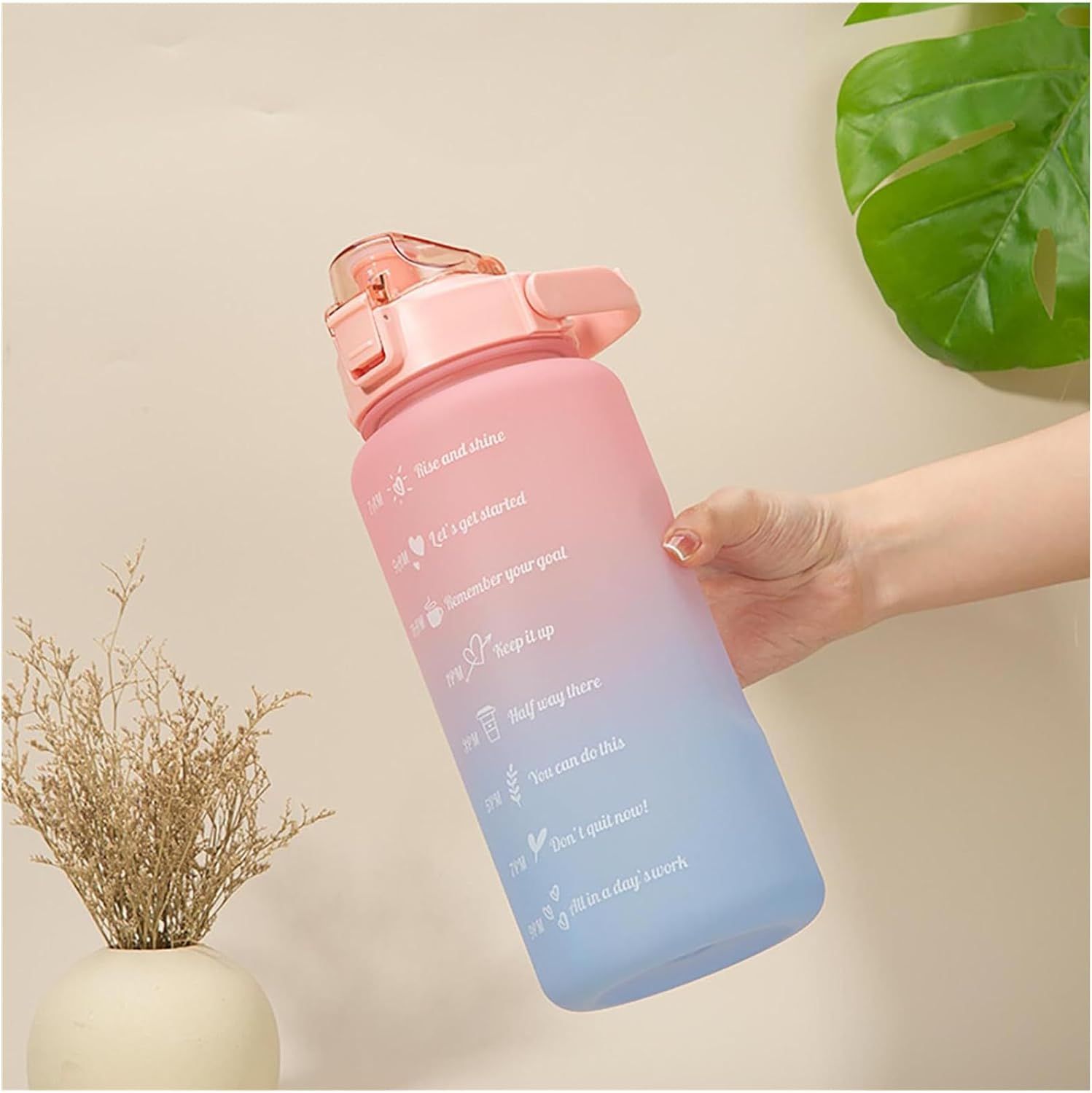Large Motivational Water Bottle with Straw Time Marker BPA Free for Sport and Fitness (Pink Blue, 2000ml ) — image 5