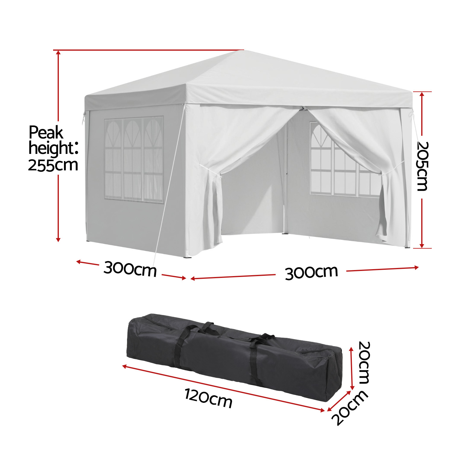 Instahut Gazebo 3x3 Pop Up Marquee Folding Tent Wedding Gazebos Camping Outdoor Canopy White — image 2