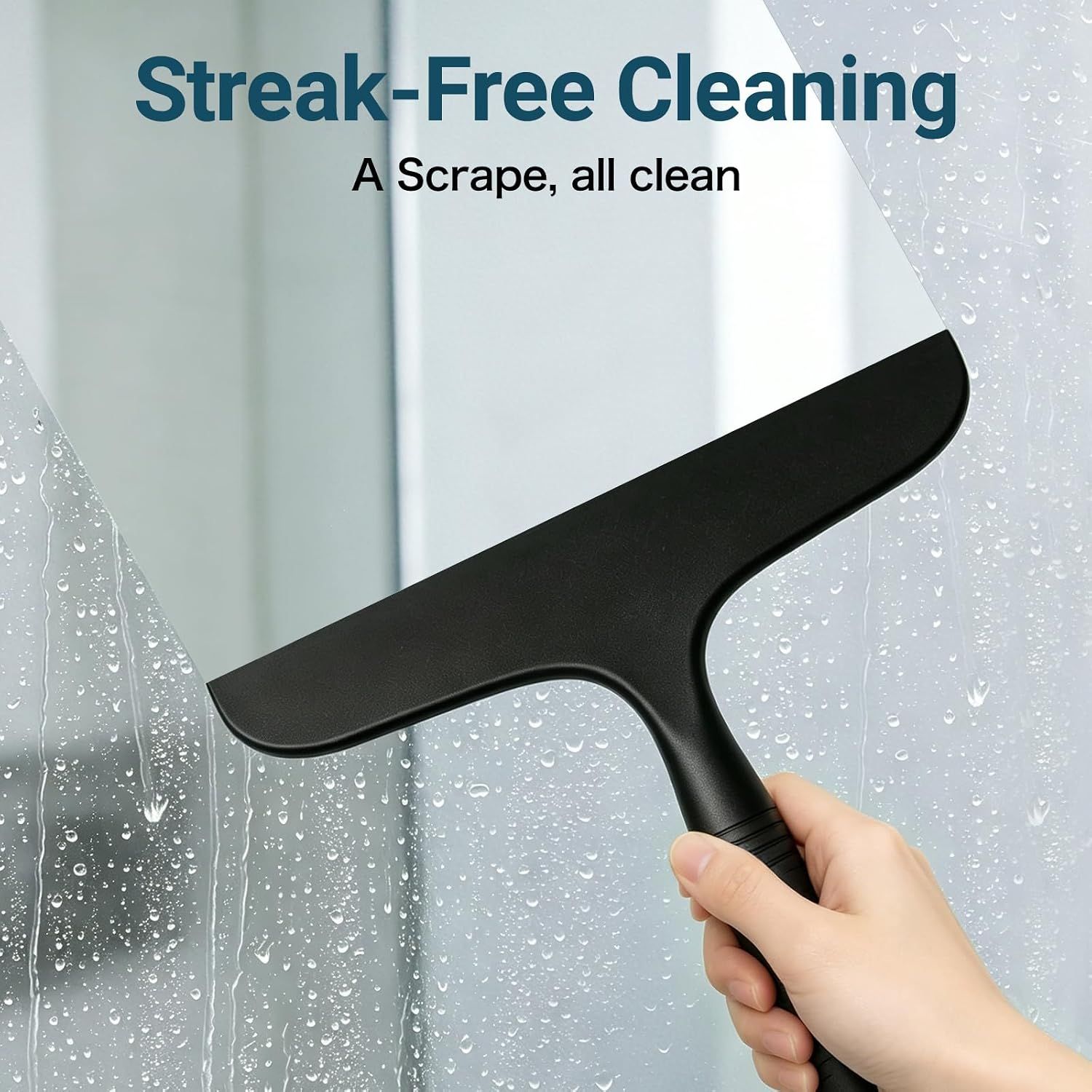 All-Silicone Shower Squeegee for Glass Doors, Streak-Free Window and Mirror Cleaner with Built-In Hook and Ergonomic Grip, Black, 24 cm — image 3