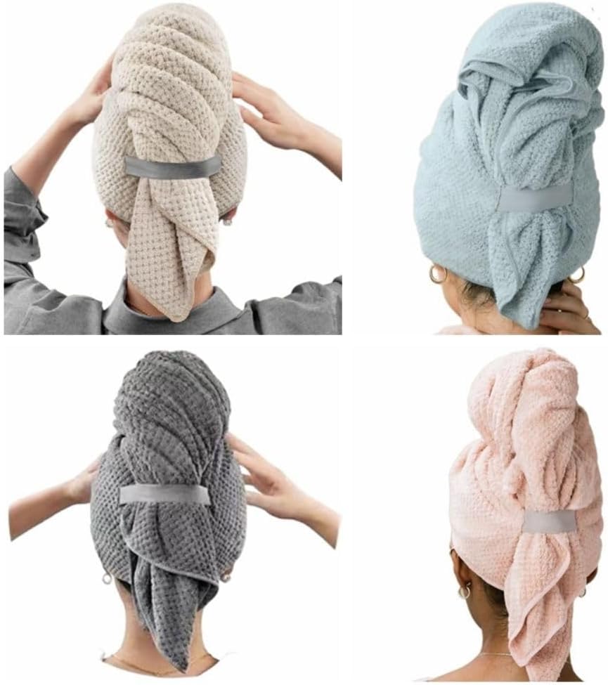 4 Pieces Microfibre Hair Towel Turban Set for Long and Thick Hair, Quick-Drying Anti-Frizz Wraps for Shower and Hair Care, XL