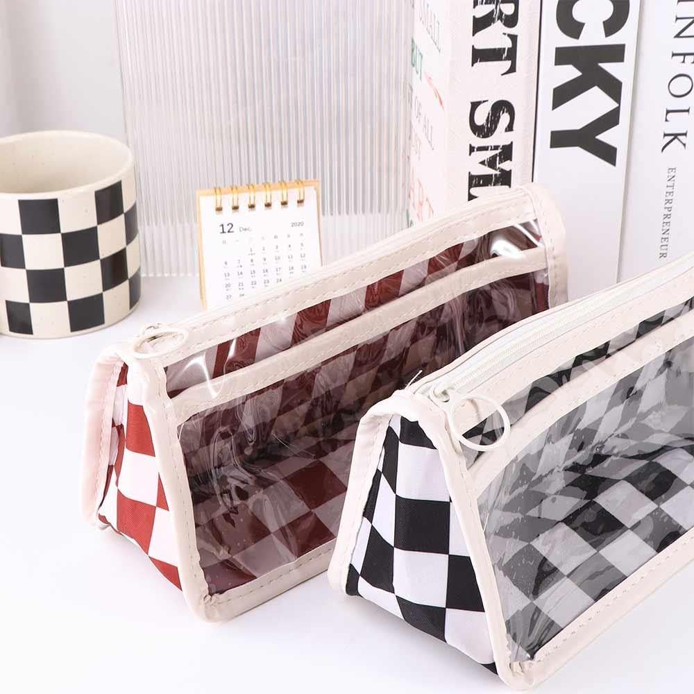 Transparent Large Capacity Checkered Pencil Case, Waterproof Pen Box Zipper Pencil Case, Anti-scratch Pen Case(black) — image 2