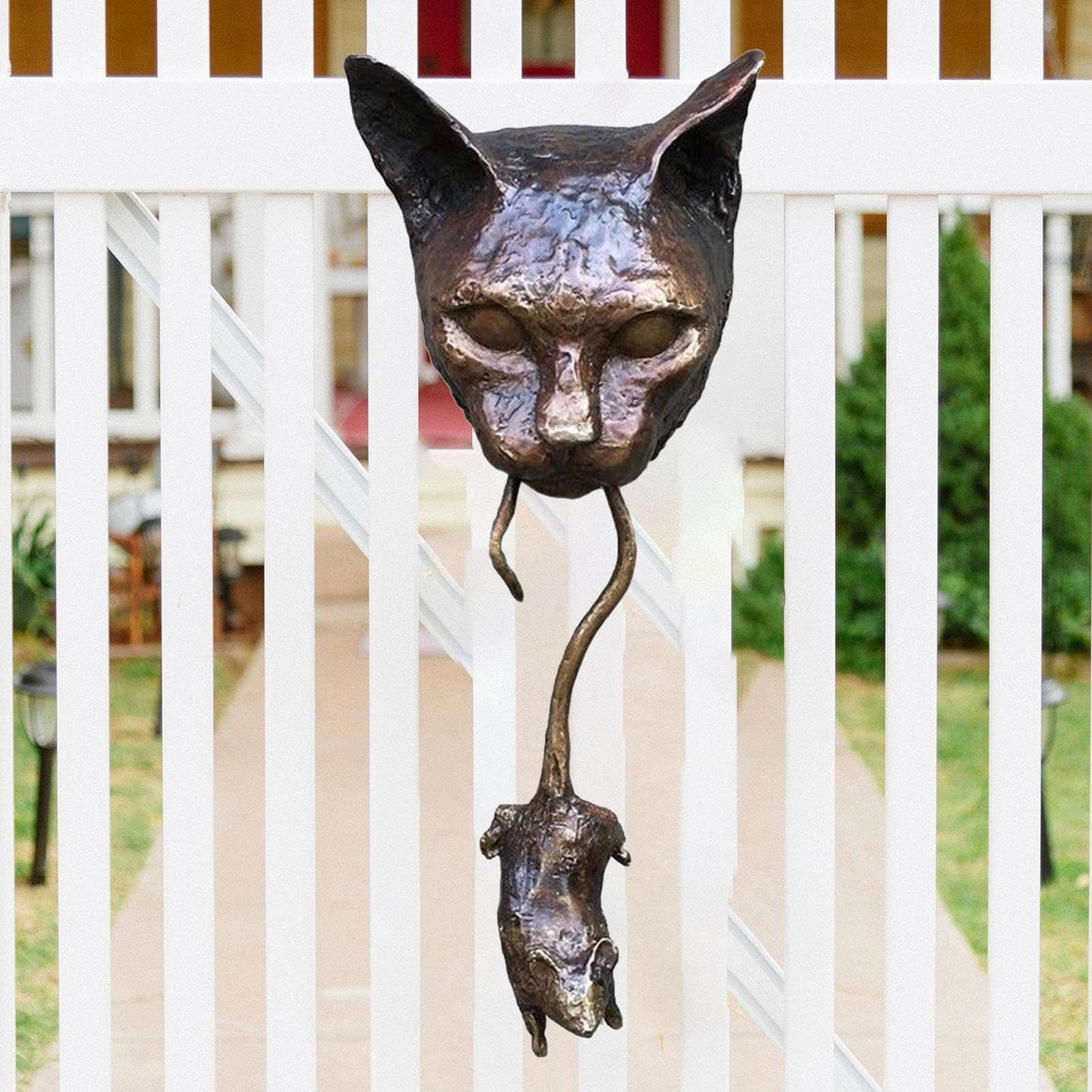 Cat and Mouse Wall Hangings Decor Cat Wall Mounted Sculpture Door Knocker Resin Statue Decoration for Home Door Outdoor Garden — image 2