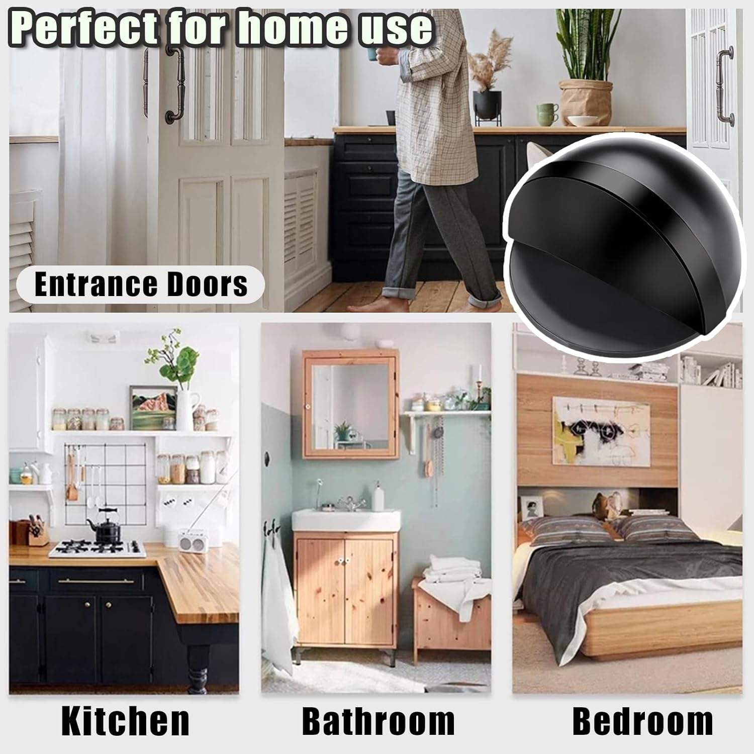 Drill-Free Floor Mounted Door Stoppers 3M Adhesive Self Adhesive Door Stoppers with Black Rubber Bumper Tips Floor Mount Half Dome Door Stopper for Office โ image 3