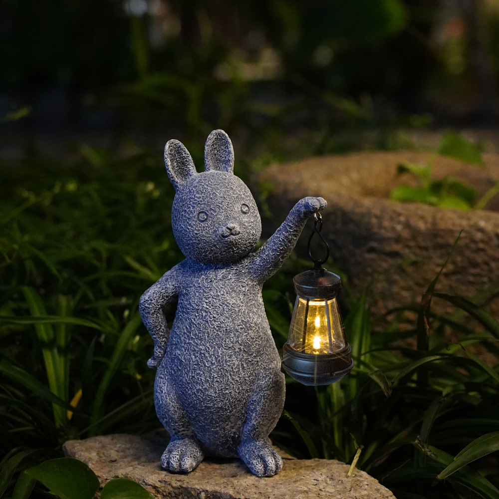 Green Solar-Powered Rabbit Statue with LED Lantern - Cute Garden & Lawn Decoration โ image 3