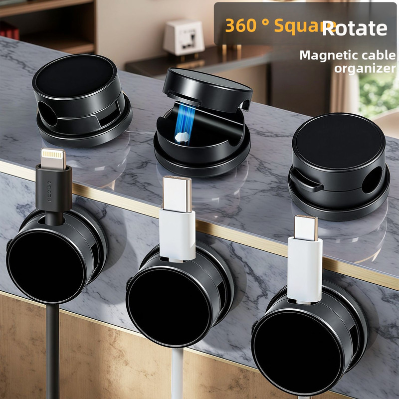 10-PCS White 360 Degree Rotating Cable Organizer with Magnetic Mount for Desktop Wire Management โ image 6