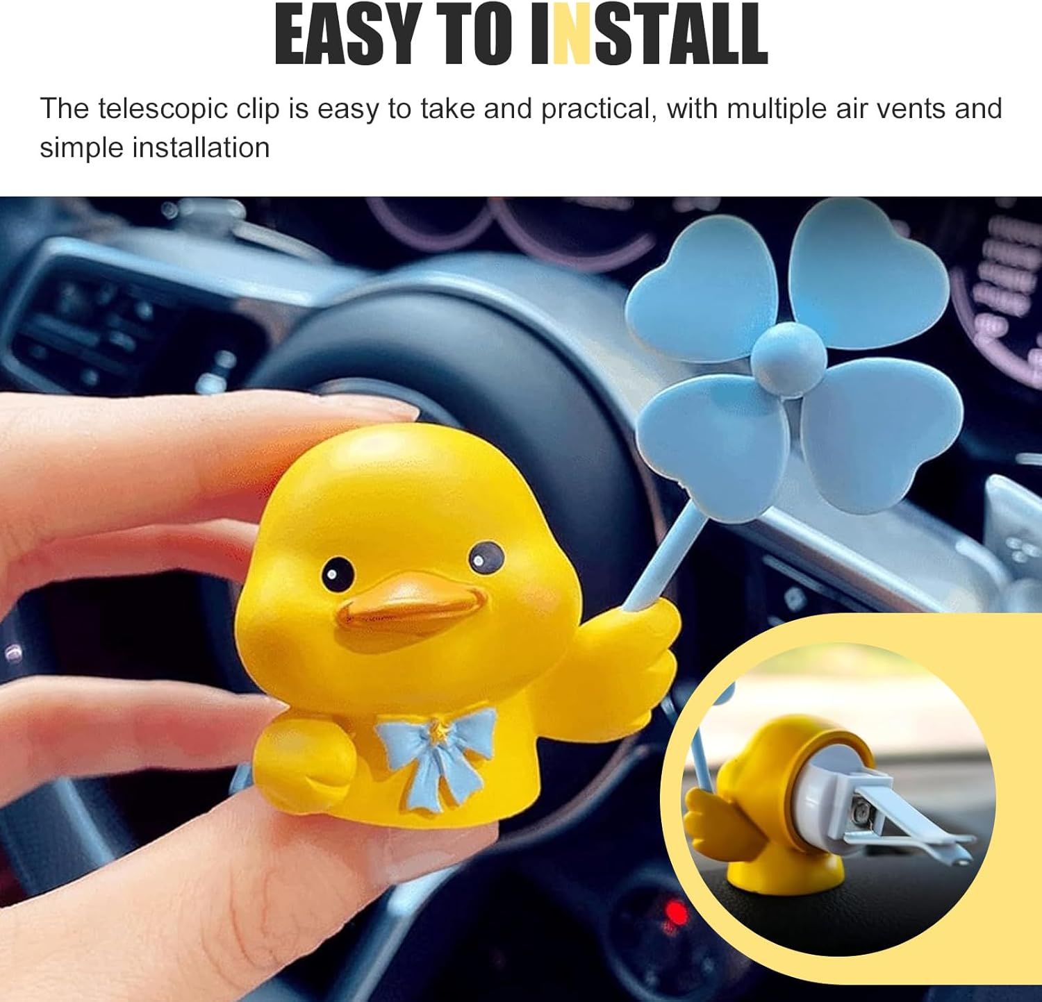 Car Air Vent Clip, 3D Stereo Cartoon Duck Decoration with Rotating Windmill, Cute Creative Dashboard Fan Outlet Trim with Adjustable Back Clip, Universal โ image 5