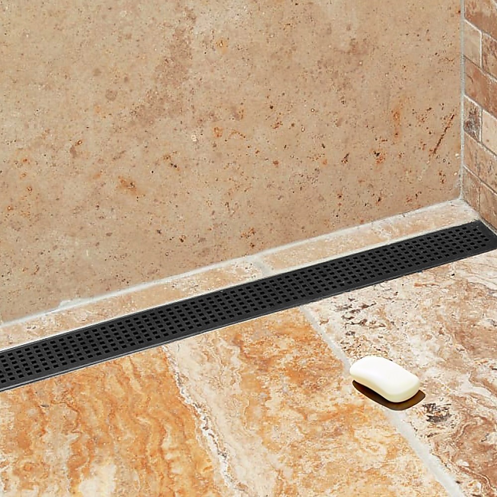 1200mm Bathroom Shower Black Grate Drain w/Centre outlet Floor Waste Square Pattern โ image 2