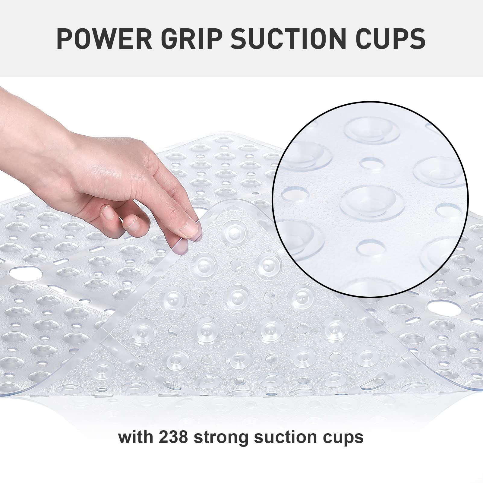 Large Square Shower Mat Non Slip - 27x27inch Shower Mats -Secure Suction Cups and Drain Holes - Machine Washable - Clear — image 4