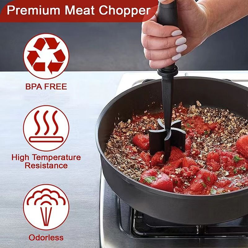 Meat Chopper, Hamburger Grinder, Premium Heat Resistant Smasher for Ground Beef, Burger Grinder Nylon Potato Mix Tool, Meat & Poultry Tenderizers-Black — image 4
