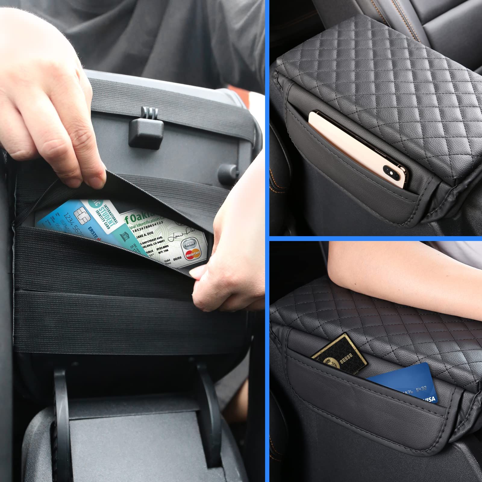 Armrest cover, center console pad, PU leather armrest, seat box cover with pocket storage bag, armrest box pad, car interior — image 3