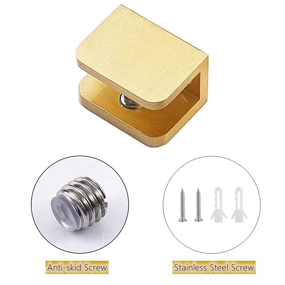 Pack of 4 Brass Glass Clamp, No-drill-on-glass Glass Holder Bracket Clip Support for 10-12mm Glass (Gold, 4) โ image 4