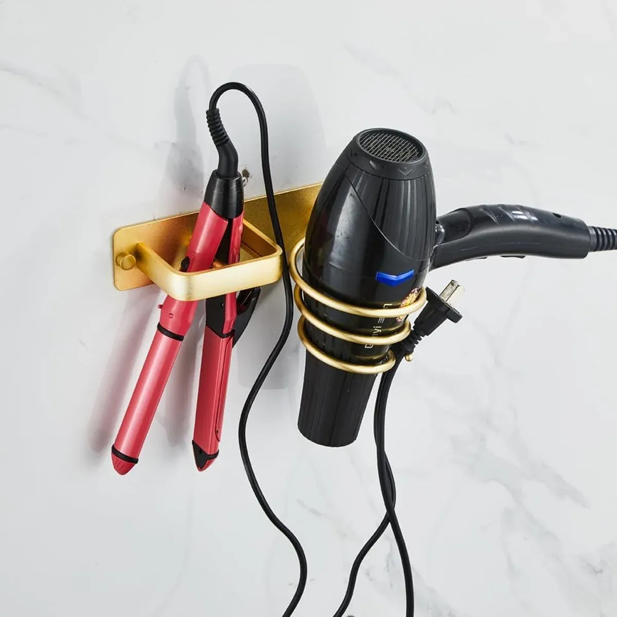 Wall Mounted Hair Dryer Holder Bathroom Hair Straightener Storage Rack Home Use - Black β image 5