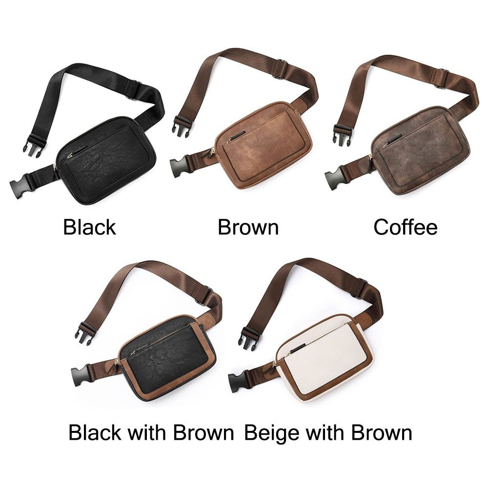 Women PU Leather Belt Bag Crossbody Waist Bag Travel Bag Brown โ image 2