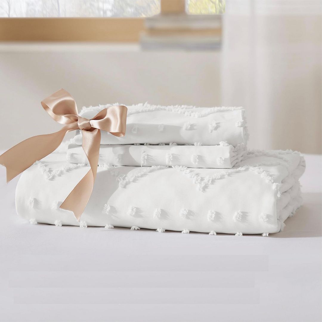 Tufted Boho Embroidery Quilt/Doona/Duvet Cover Set - White - Super King Size — image 6