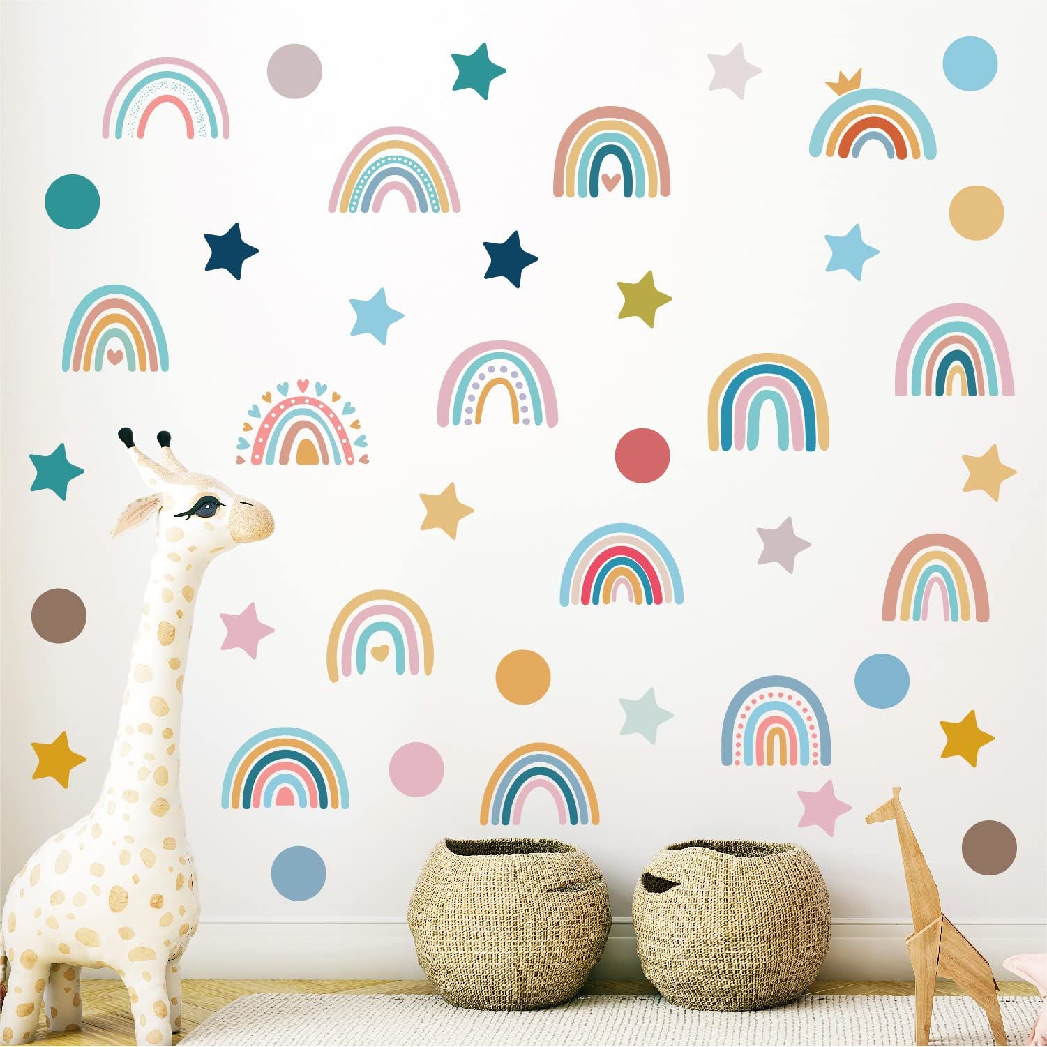 Rainbow Star Dot Wall Decal Stickers for Boys Girls Kids Bedroom Removable Rainbow Wall Stickers for Nursery Room DIY Decorations
