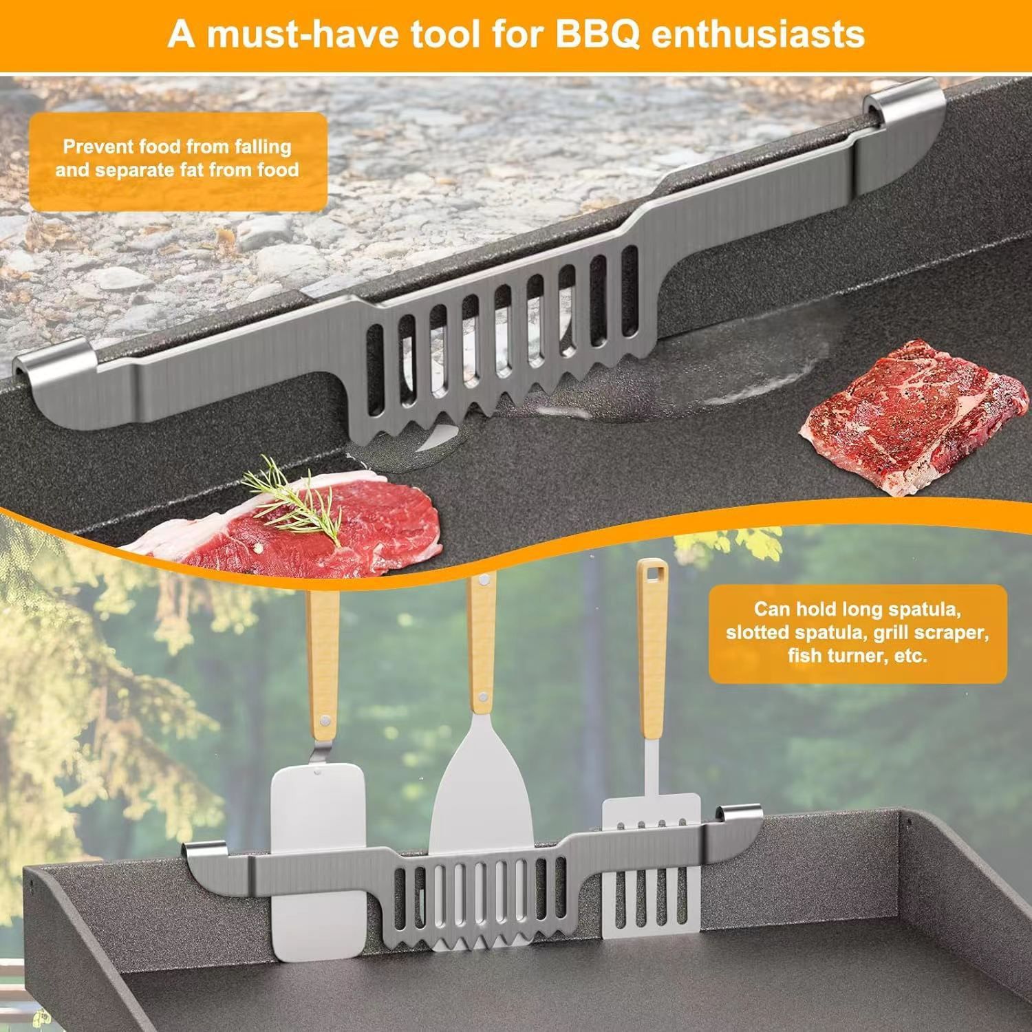 Grease Gate Spatula Holder for Griddle,Magnetic Design Stainless Steel Grease Trap Grill Food Mesh Screen Block Hold Rack — image 3