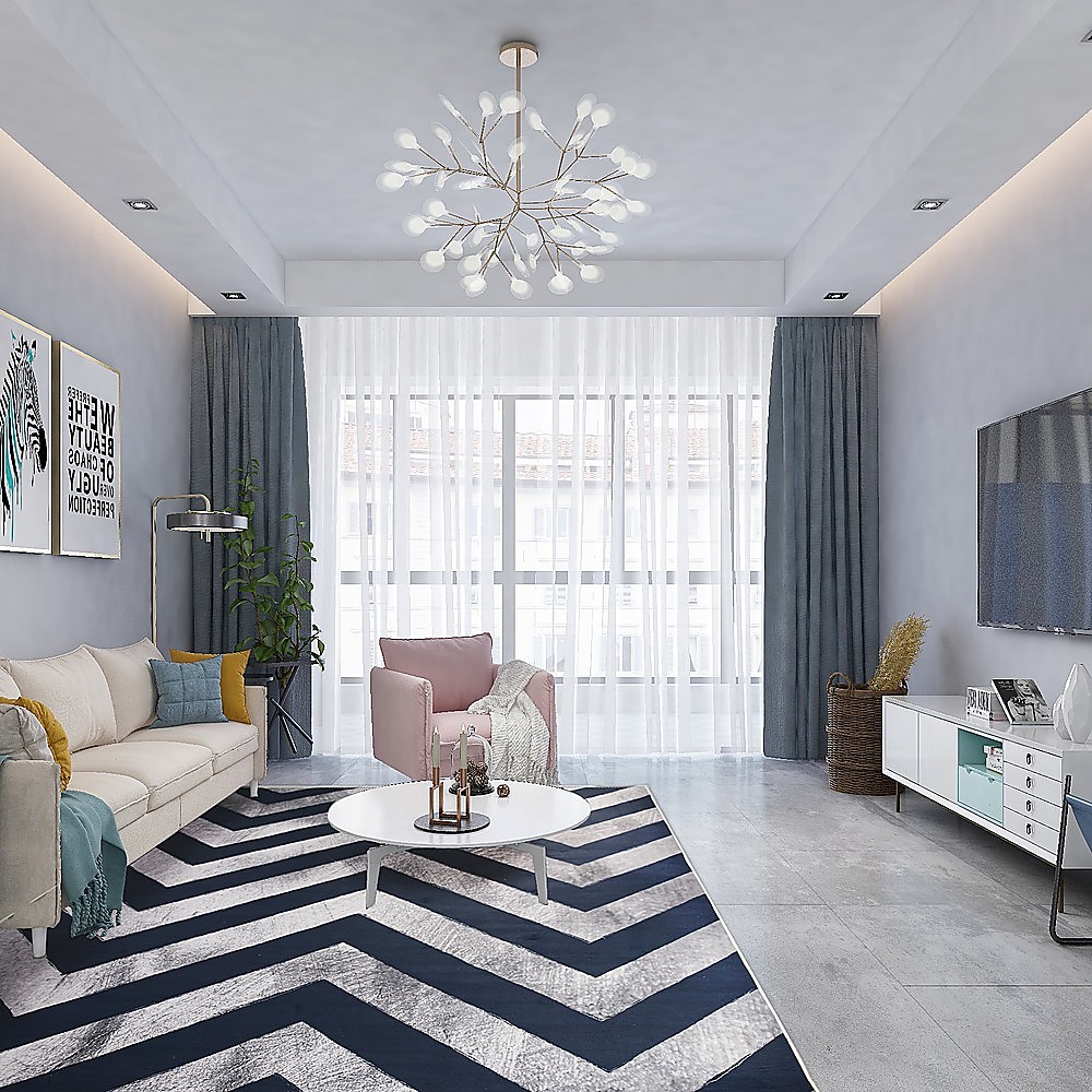 200x300cm Large Floor Blue Chevron Stripes Rug โ Modern Area Carpet for Bedroom & Lounge