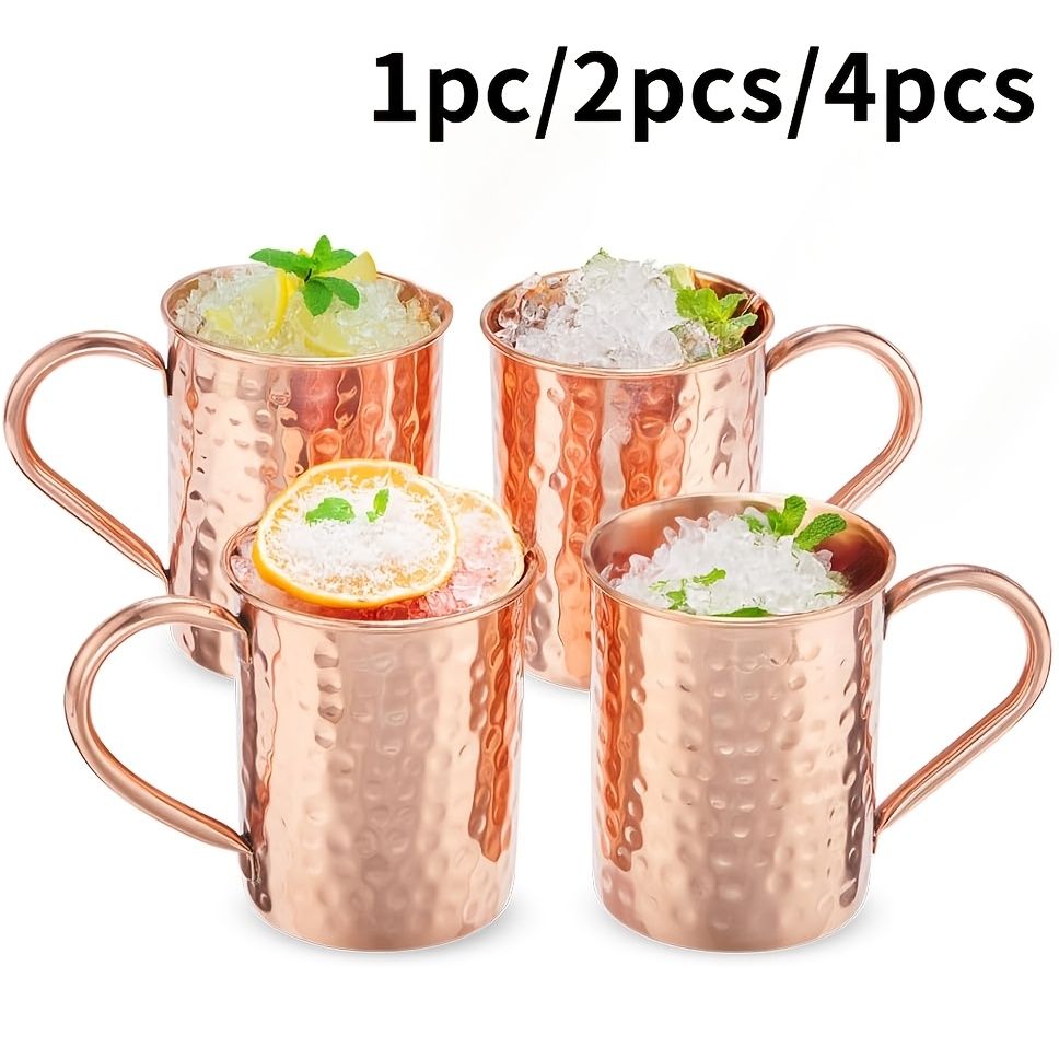 Moscow Mule Pure Copper Mugs, Handmade Hammered Finish with Riveted Handle, One Piece — image 2