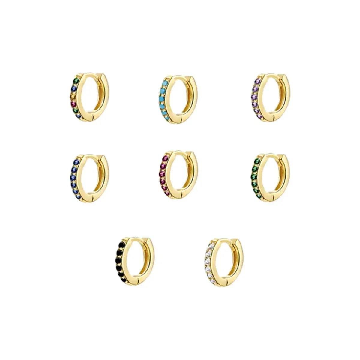 925 Sterling Silver Gold Rings Plated Cubic Crystal Cuff Huggie Hoop Earrings Au - Silver-Red Crystal โ image 3