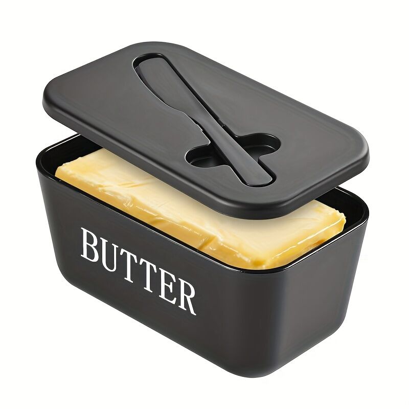 BLACK **Food-Grade PP Large Butter Keeper with Cutting Blade | Airtight, Drying-Resistant, Easy to Slice – Long-Lasting Freshness, Your Kitchen & Baking