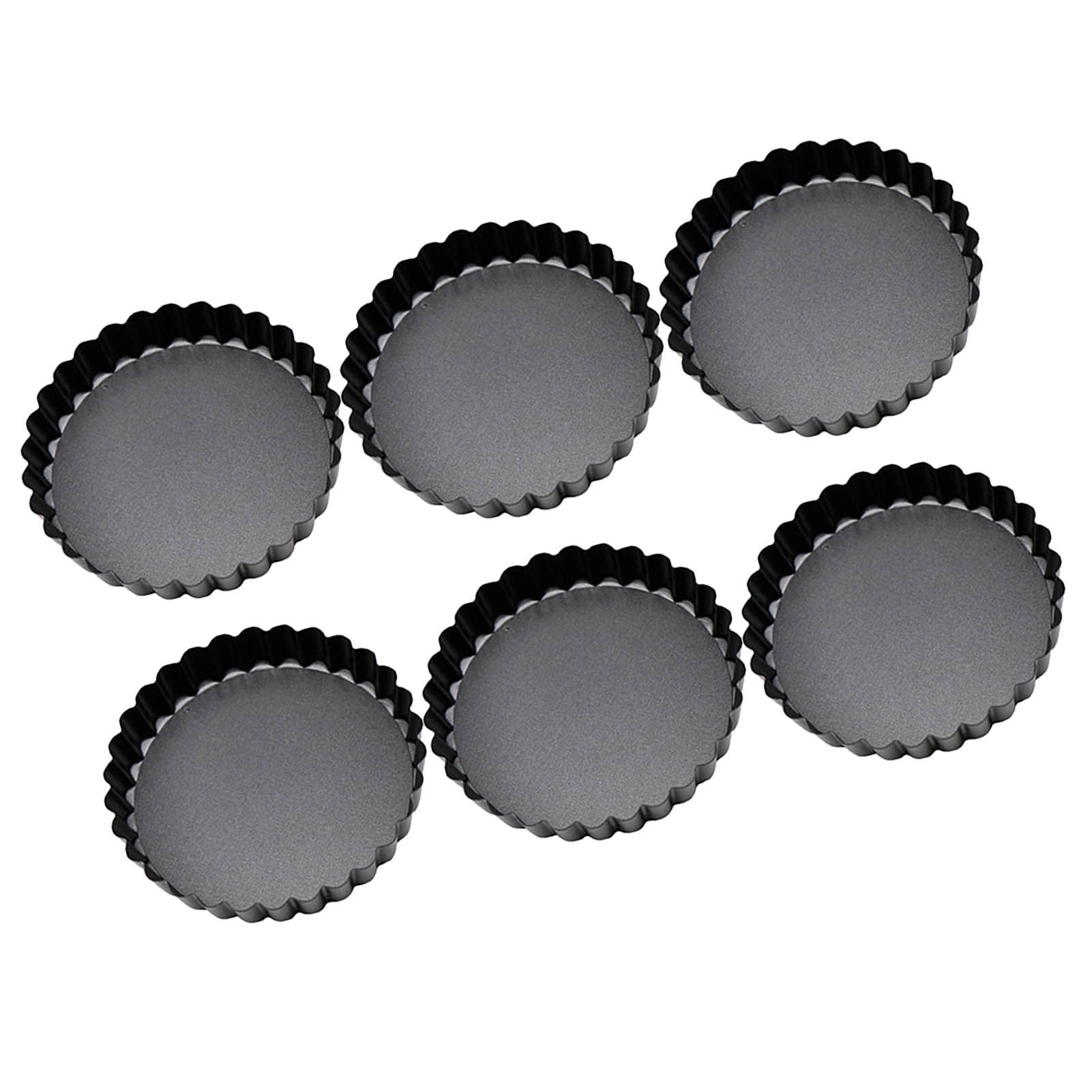 6 Pcs Mini Cake Mould with Removable Bottom 3 Inch Egg Tart Mould Muffin Pans Black Round for Dessert Baking Cooking — image 2
