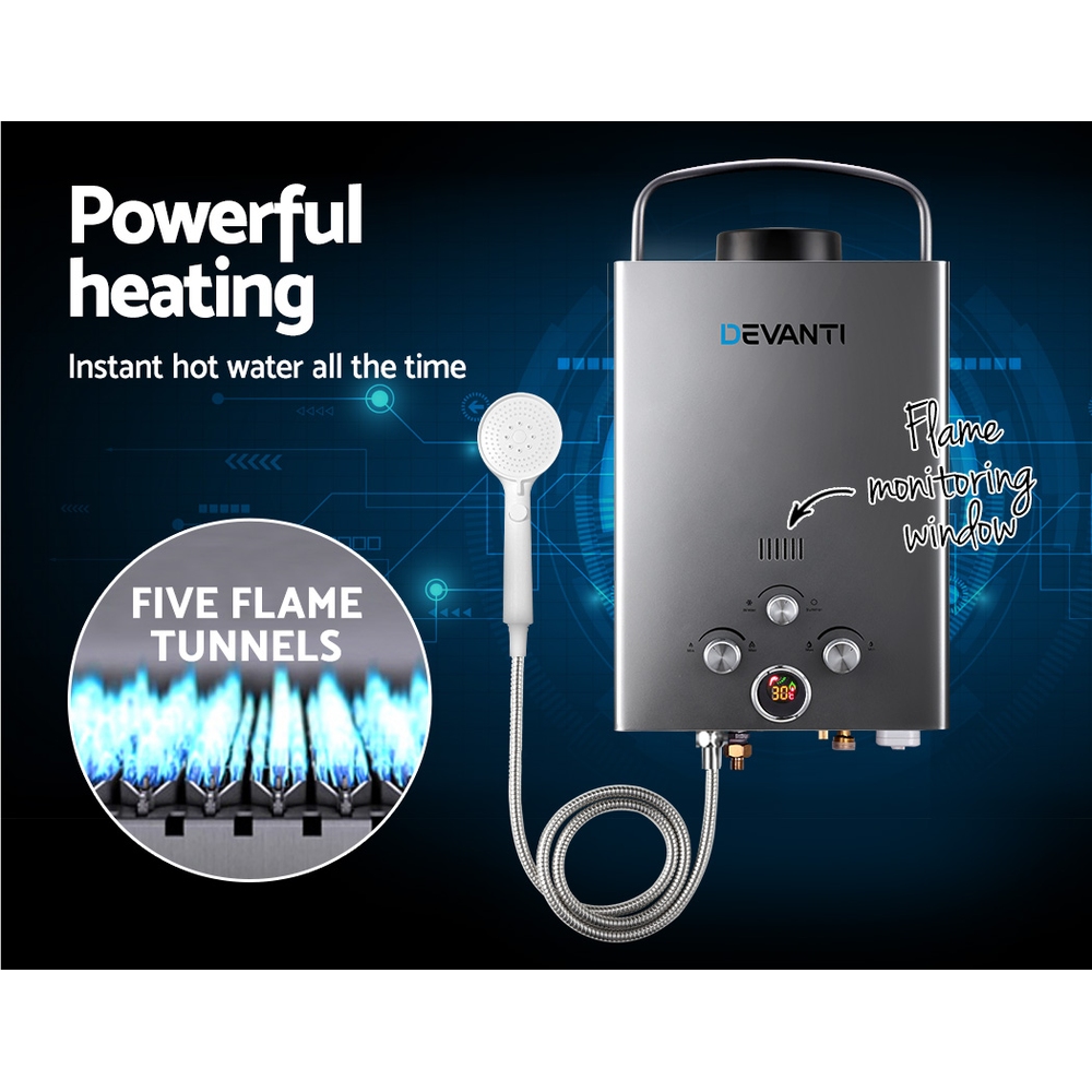 Devanti Portable Gas Water Heater LPG System Grey — image 4