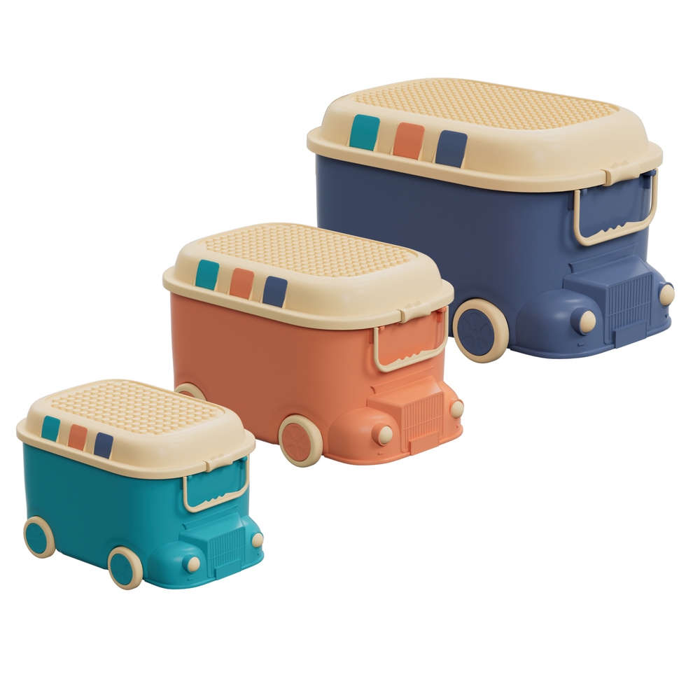 Keezi 3PCS Toy Storage Box Cute Car Toy Container Kids Toys Organiser Snack Boxes โ image 3