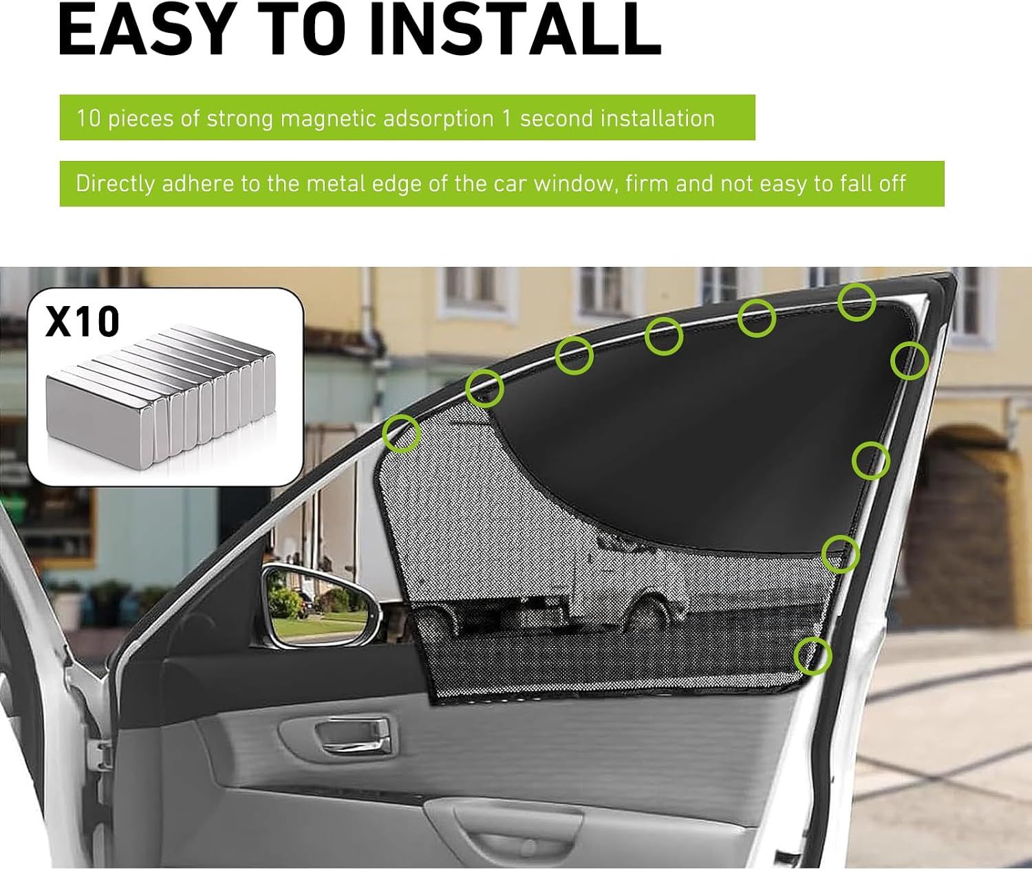2 PCS Car Side Window Shades, Double-Layer Sun Blocking & Heat Insulation Shield for Baby Kids, Mesh Full/Half Privacy Protection & Ventilation Curtain โ image 6