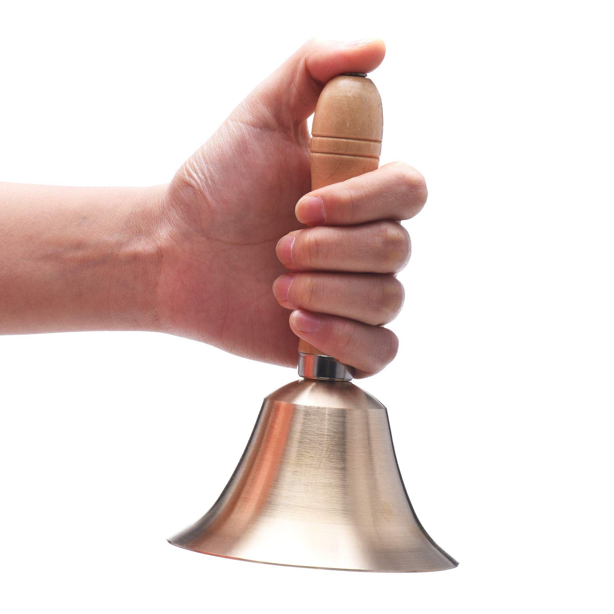 Hand Bell Extra Loud Solid Brass Call Bell Handbells with Wooden Handle Multi-Purpose for School,Christmas and Wedding Service — image 5