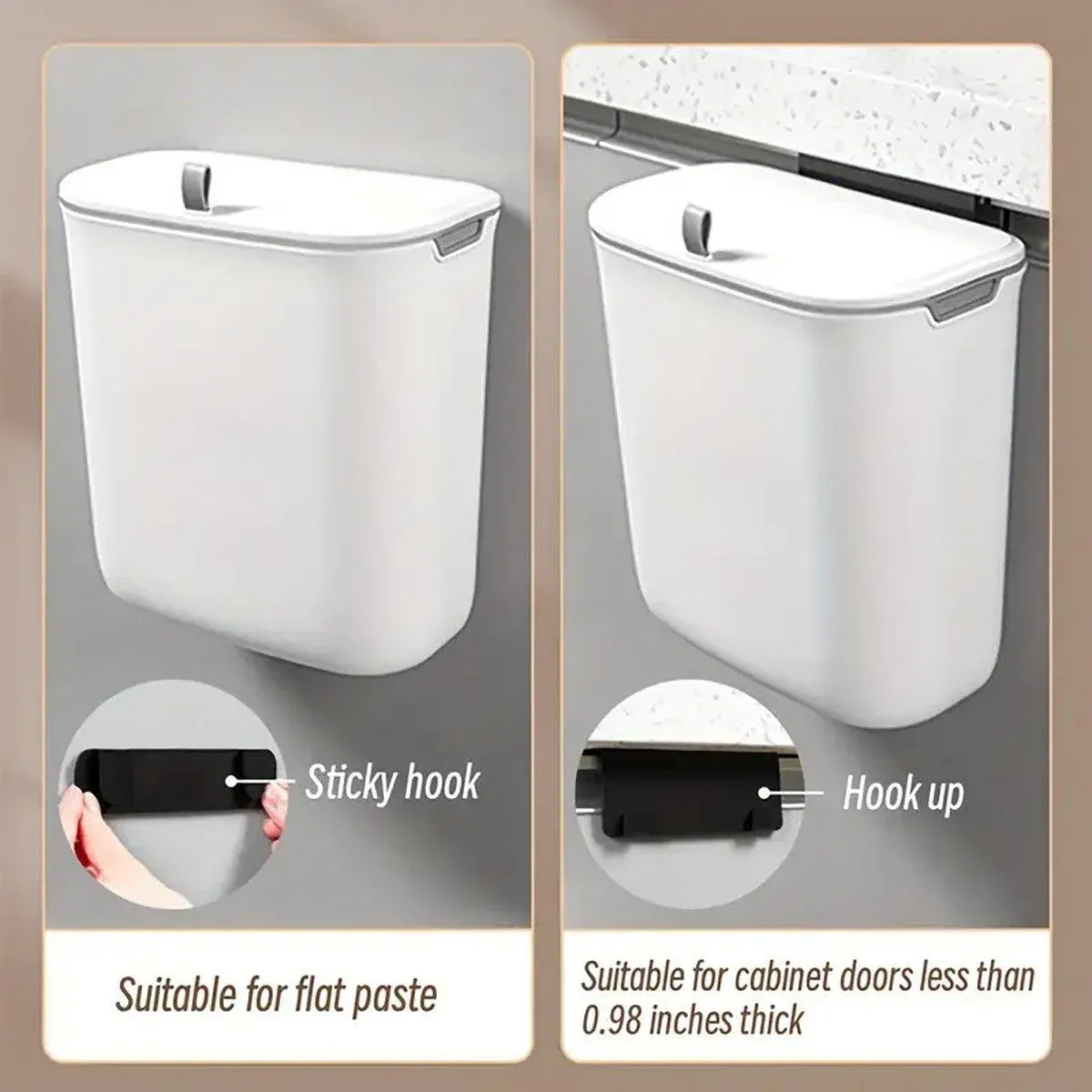 Wall Mounted Hanging Wastebasket with Sliding Lid for Kitchen and Bathroom Use - 7L — image 6