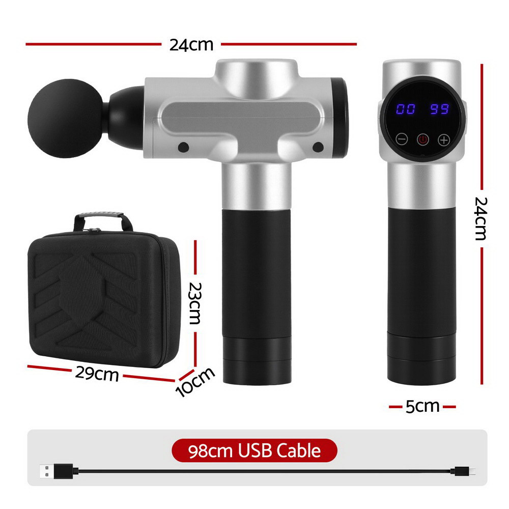 Everfit Massage Gun 30 Speed 6 Heads Vibration Muscle Massager Chargeable Silver โ image 2