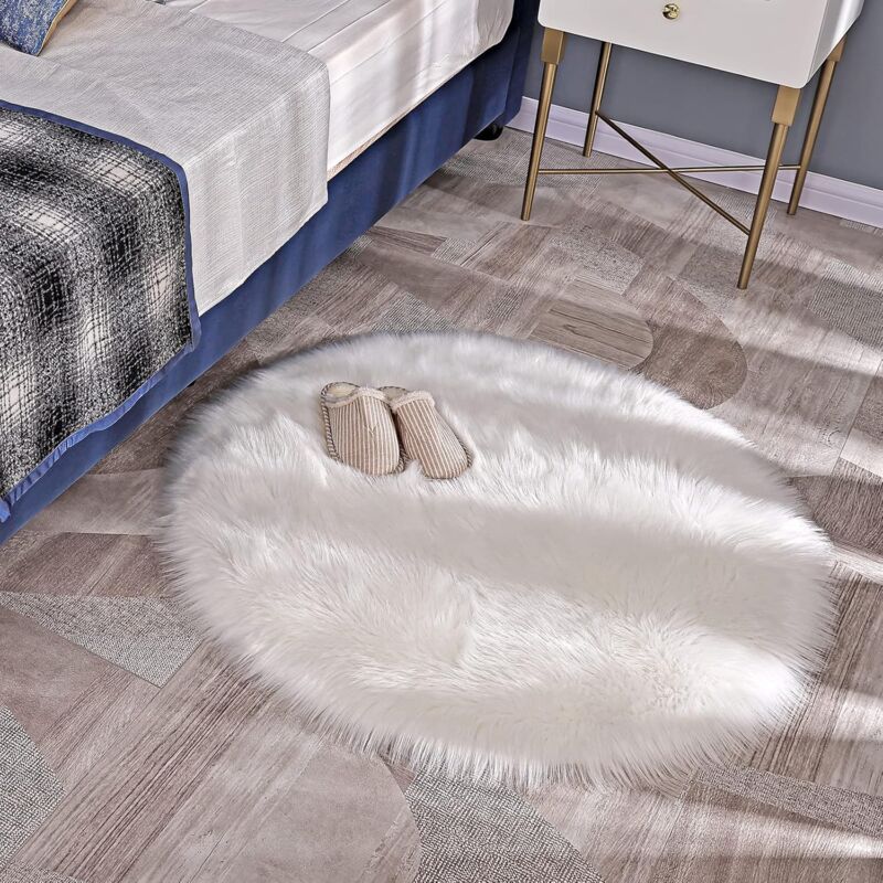 Faux Sheepskin Faux Lambskin Rug Fluffy Soft Longhair Decorative Sofa Chair Cushion Mat (White, 45X45Cm) โ image 2