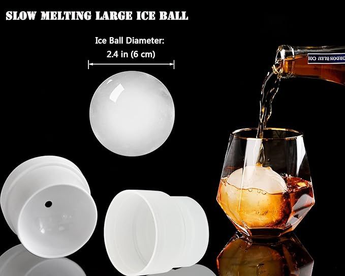Ice Ball Maker Mold - Set of 3, Round Ice Cube Mold, 2.4 Inch Sphere Ice Cubes for Whiskey, Cocktails, Bourbon (3, White) — image 2