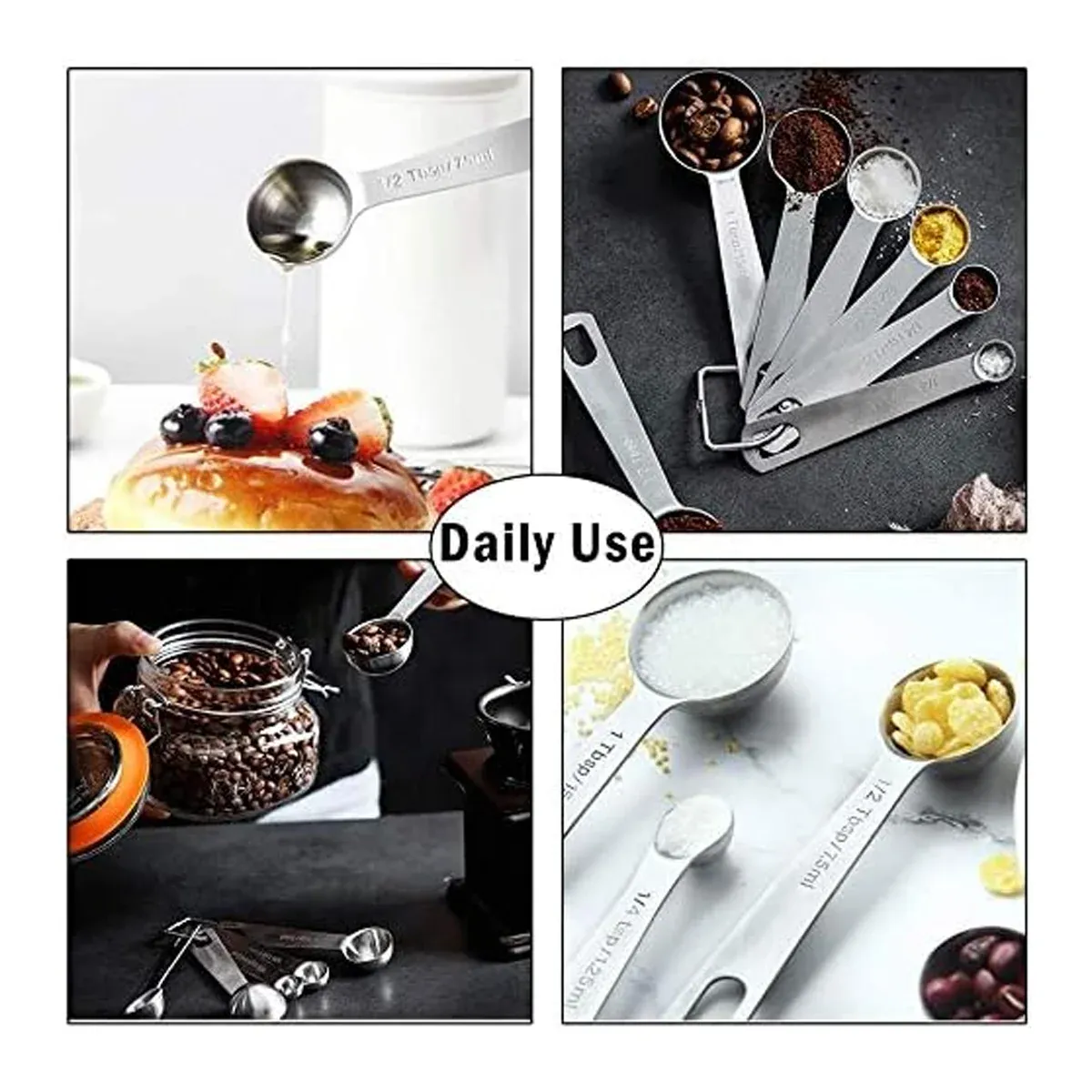 6PCS Measuring Cups Spoons 304 Stainless Steel Baking Tools With Scale Set — image 4