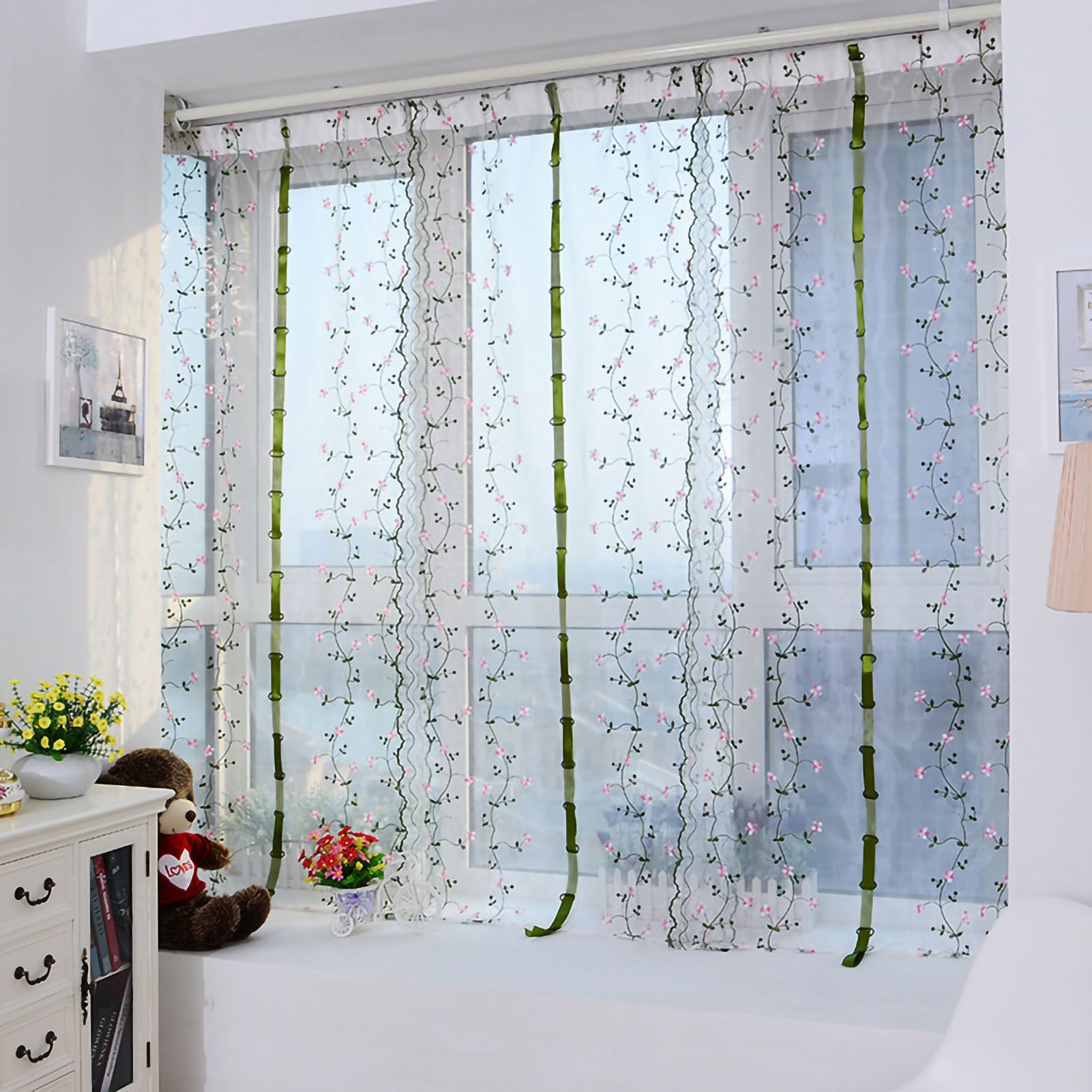 Embroidered Roman Sheer Curtain Classical Floral Window Screen Elegant Embroidered Roman Shade for Bedroom Balcony 1.5m/59.1in Height โ image 2