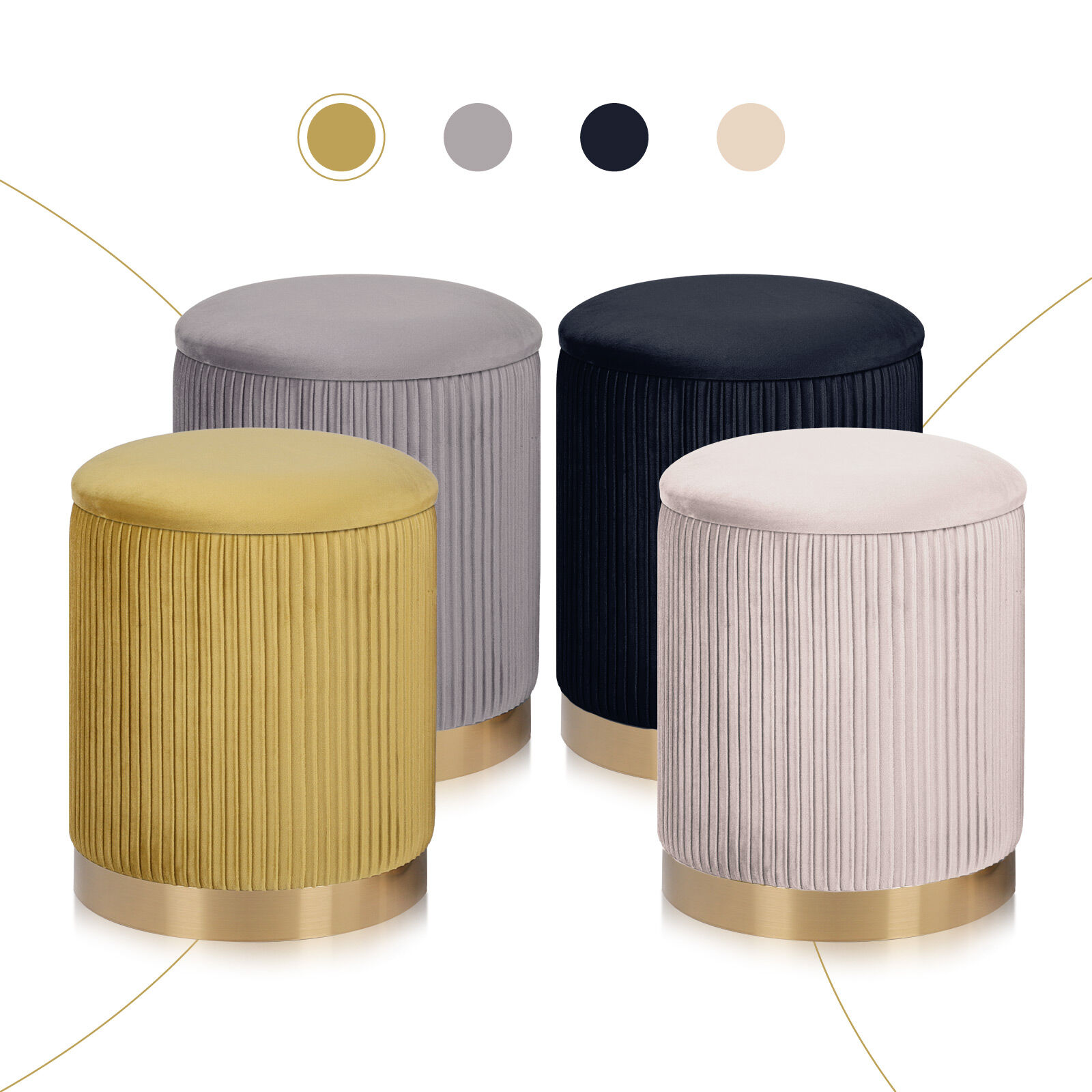 2X Side Table Storage Ottoman - Velvet Stool MIRA Mustard โ image 4
