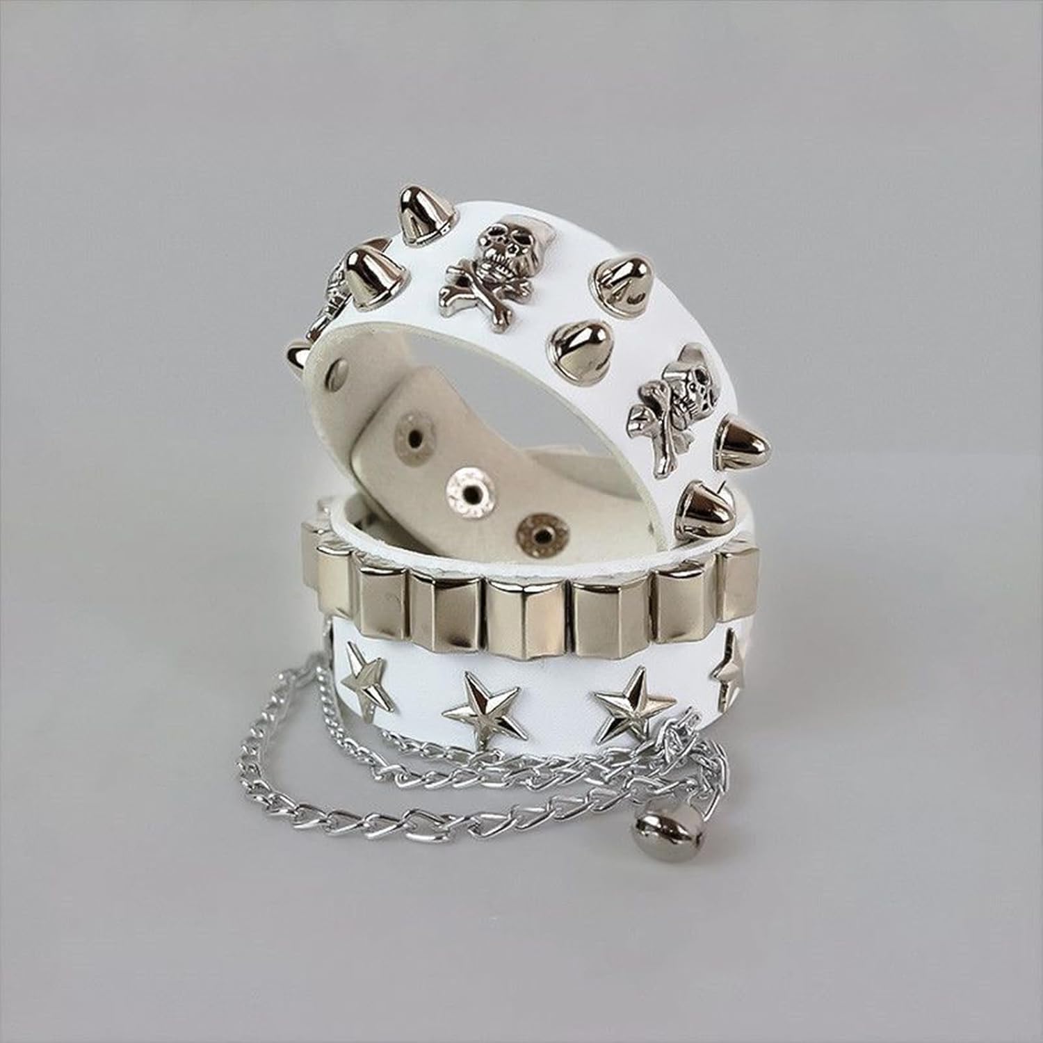 2-Piece Punk Rock Bracelet Set Studded Leather Cuff Bracelets with Metal Skull Adjustable Wrap Wrist Cuffs Vintage 80s Emo Goth Jewelry Accessories for — image 5