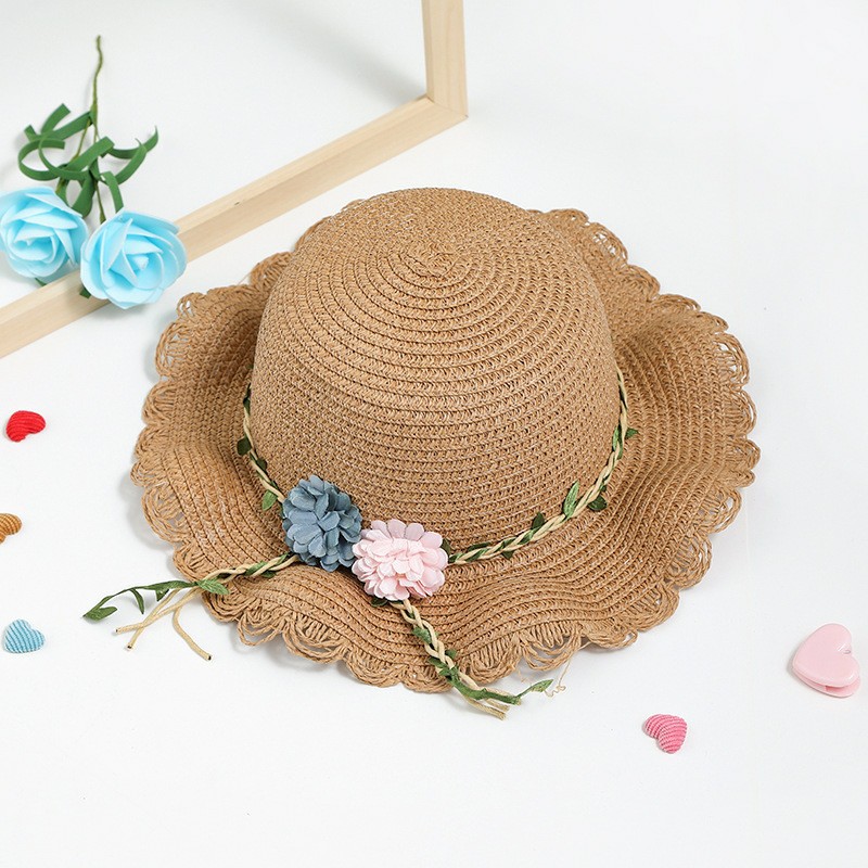 Khaki Girls Summer Princess Straw Hat and Matching Purse Set - Breathable Floral Wide Brim Sun Protection Sun Hat โ image 2